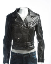 Ladies Short Fitted Asymmetric Zip Leather Biker Jacket: Alessandra